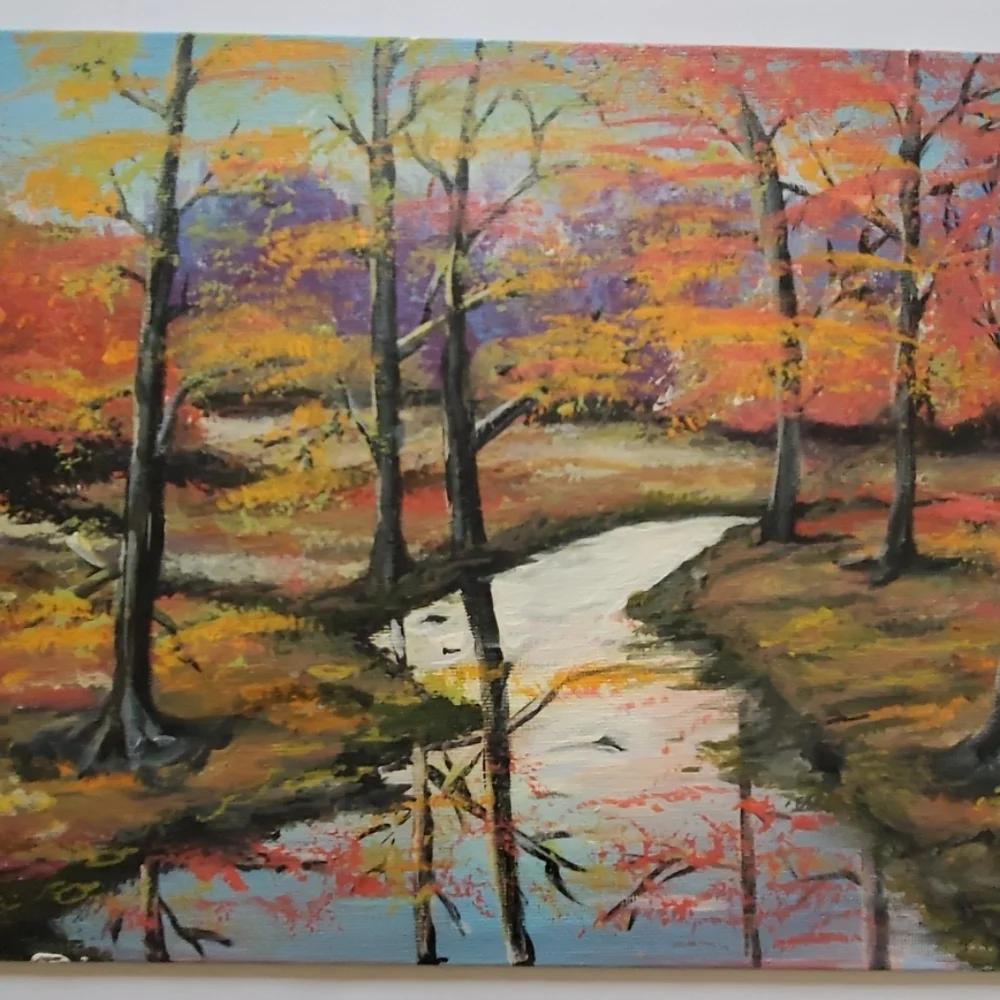 Fall in the meadow, acrylic painting